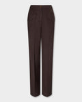 Hutton Trousers, pair of dark brown wide-leg trousers with front flap pockets, shown flat against a light gray background.
