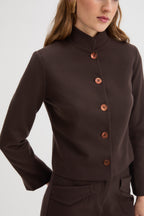 Corbu Jacket in chocolate brown virgin wool, side profile