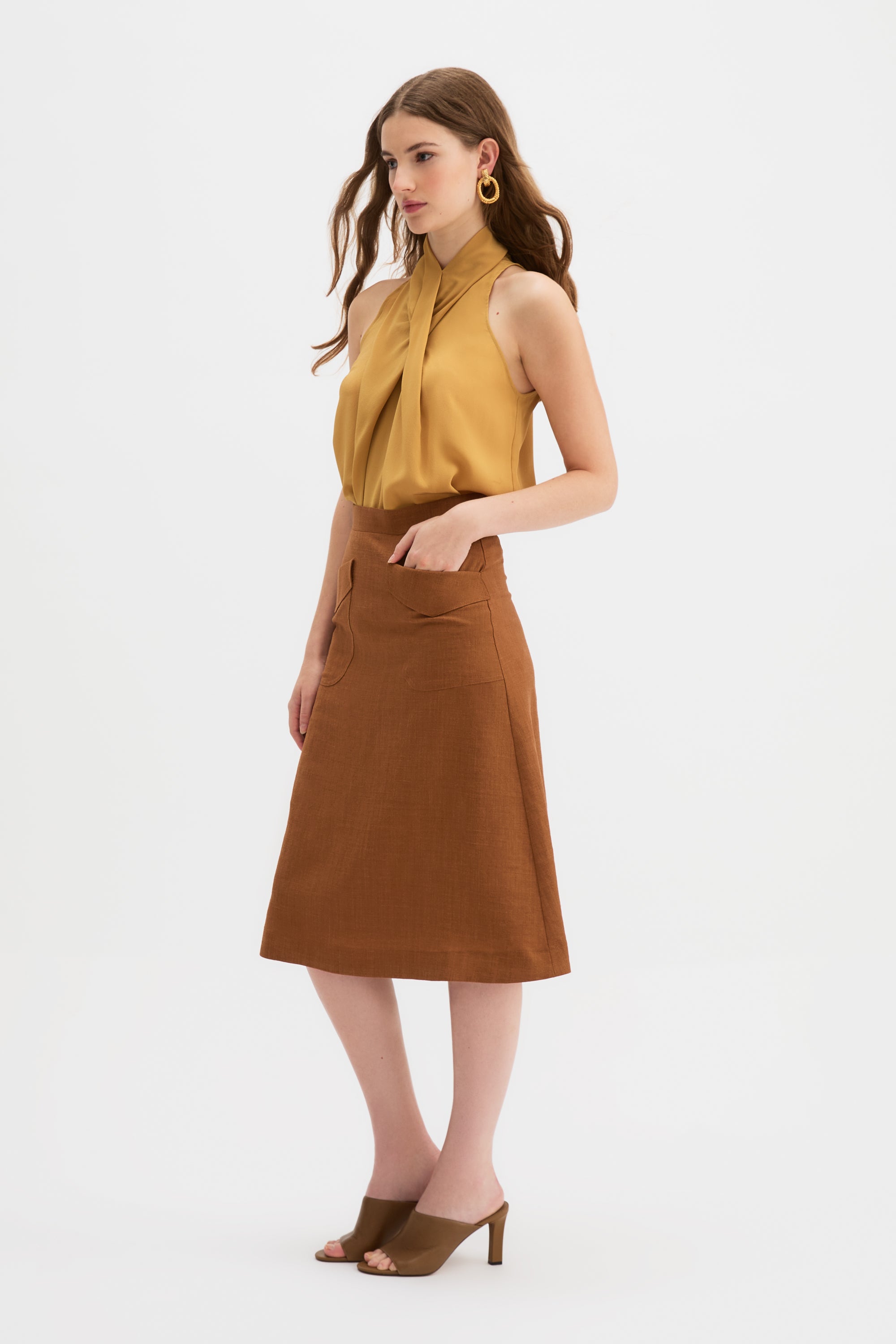 Kingma A-Line Skirt in burnt rust, side profile
