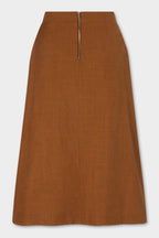 Kingma A-Line Skirt in burnt rust, back view showing exposed metal zip