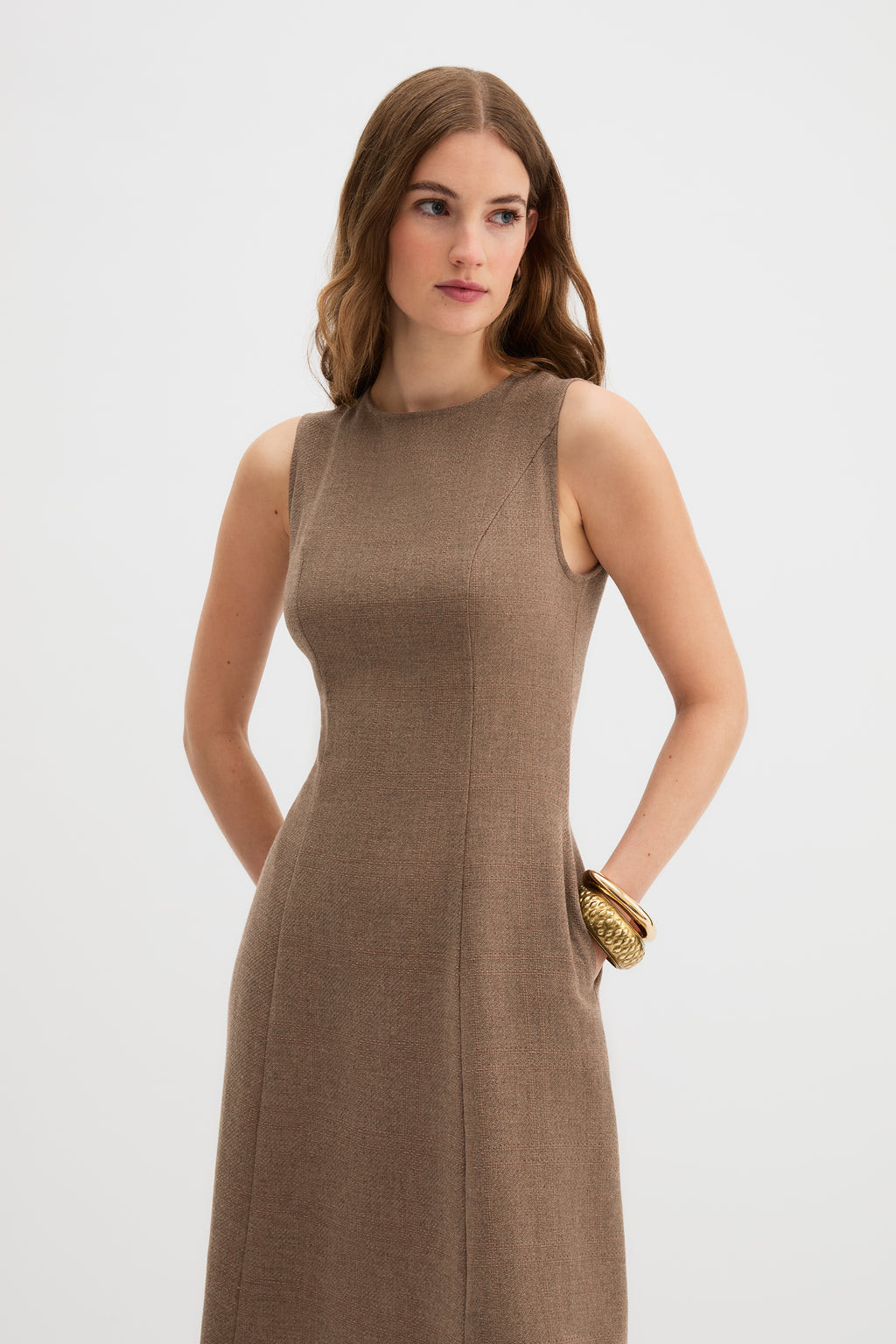 Laverne Midi Dress in brown, side profile