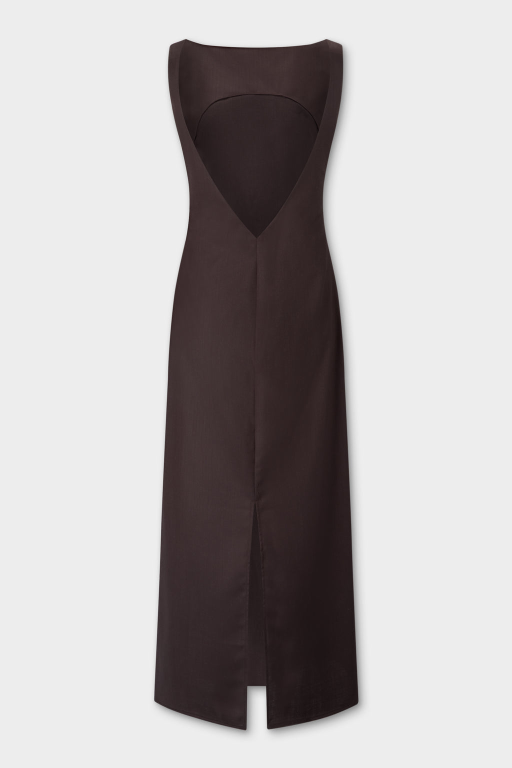 Detail of the open v-back on the Yves Column Dress